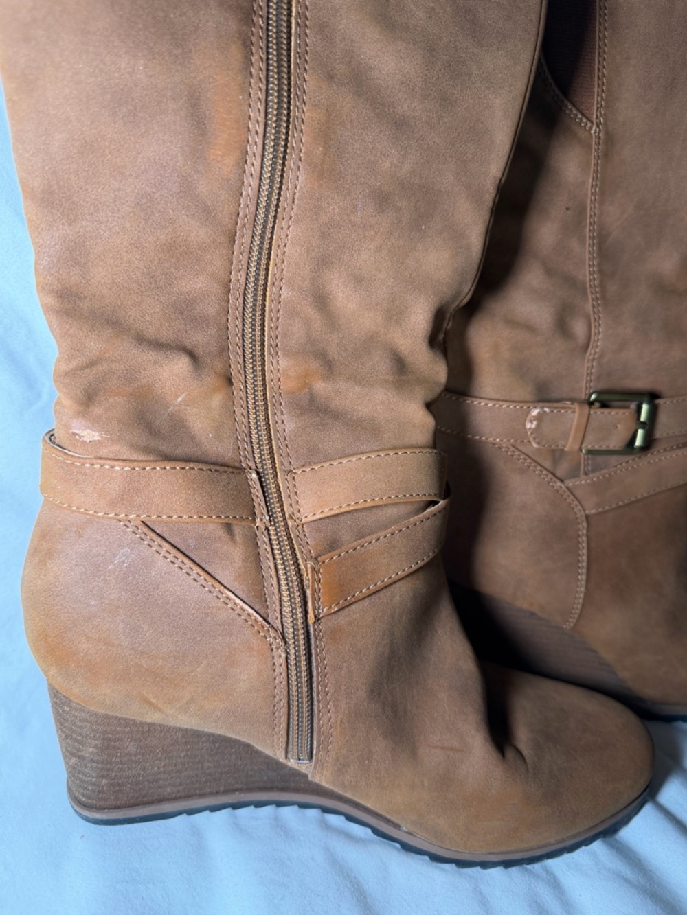 SOUL Naturalizer Tan Wedge Knee-High Boots with Buckle - Picture 2 of 5